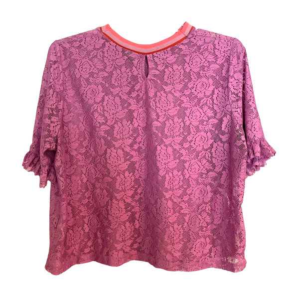 ASOS Maternity Lilac Lace Ruffle Sleeve Stripe Tipping T-Shirt Size 18 - Picture 9 of 13